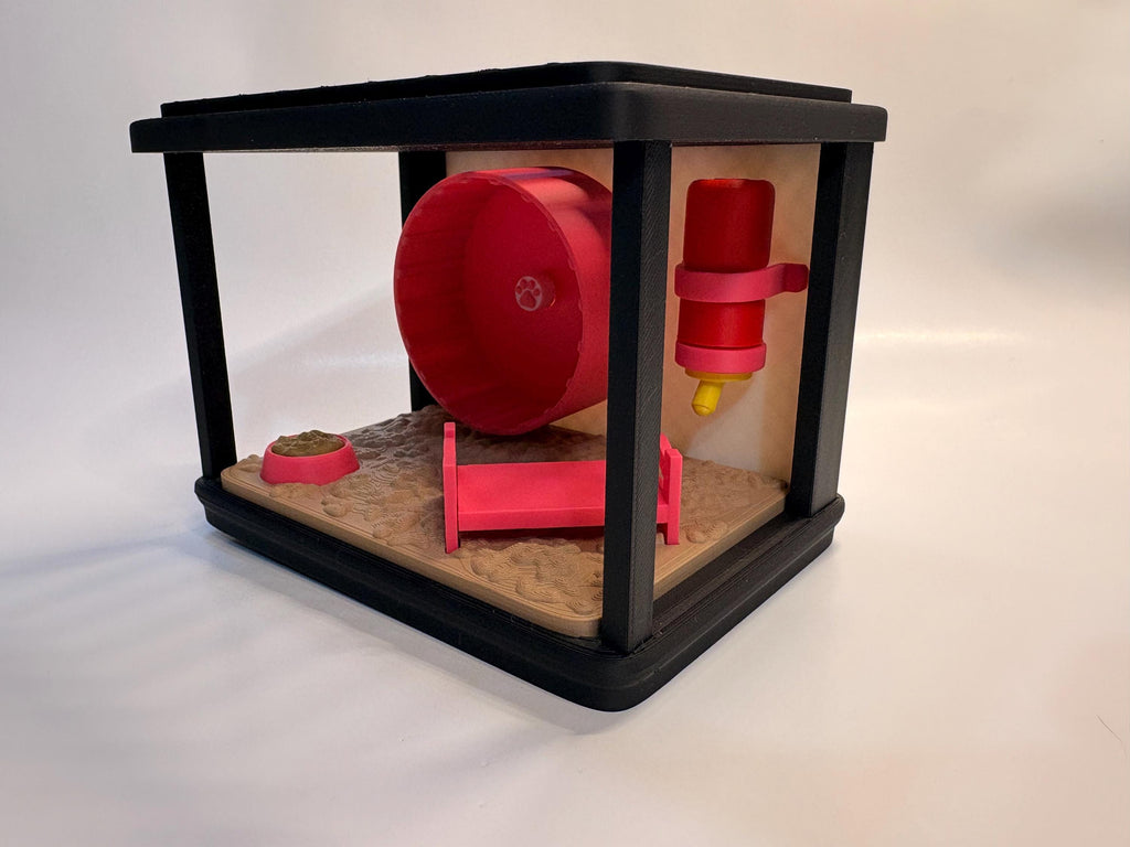 3D Printed Hamster Cage Diorama, Cute Hamster Mini Scene, Desk Decor, Animal Lover Gift, Mini Pet Habitat, Kawaii Room Decor