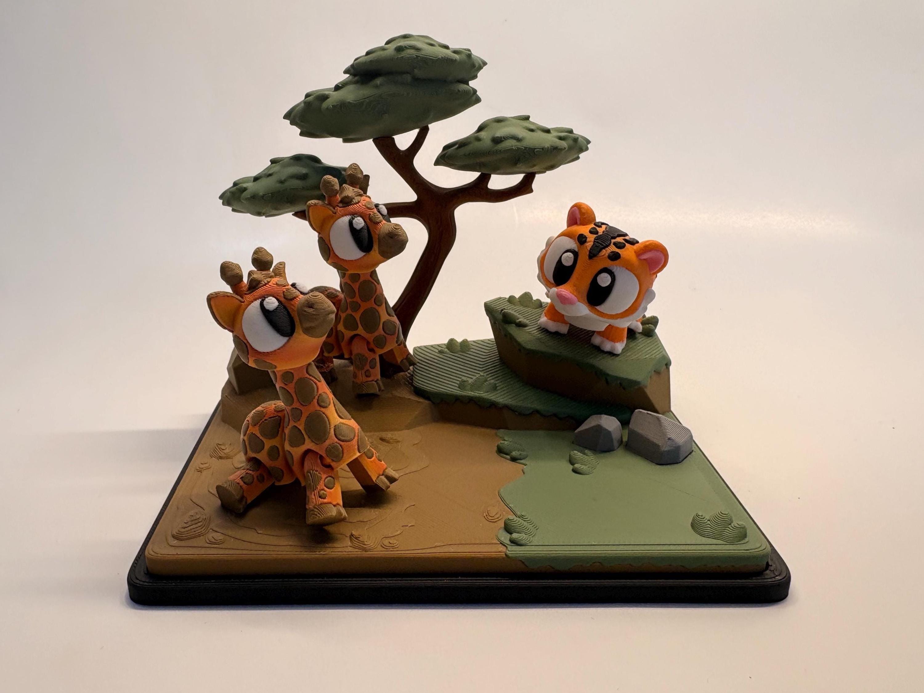 Savannah Animal Tank Playset • 3D Printed Giraffes & Tiger • Mini Safari Scene • Set of 2 or Set of 3 • Cute Collectible Gift