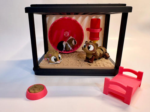 3D Printed Hamster Cage Diorama, Cute Hamster Mini Scene, Desk Decor, Animal Lover Gift, Mini Pet Habitat, Kawaii Room Decor