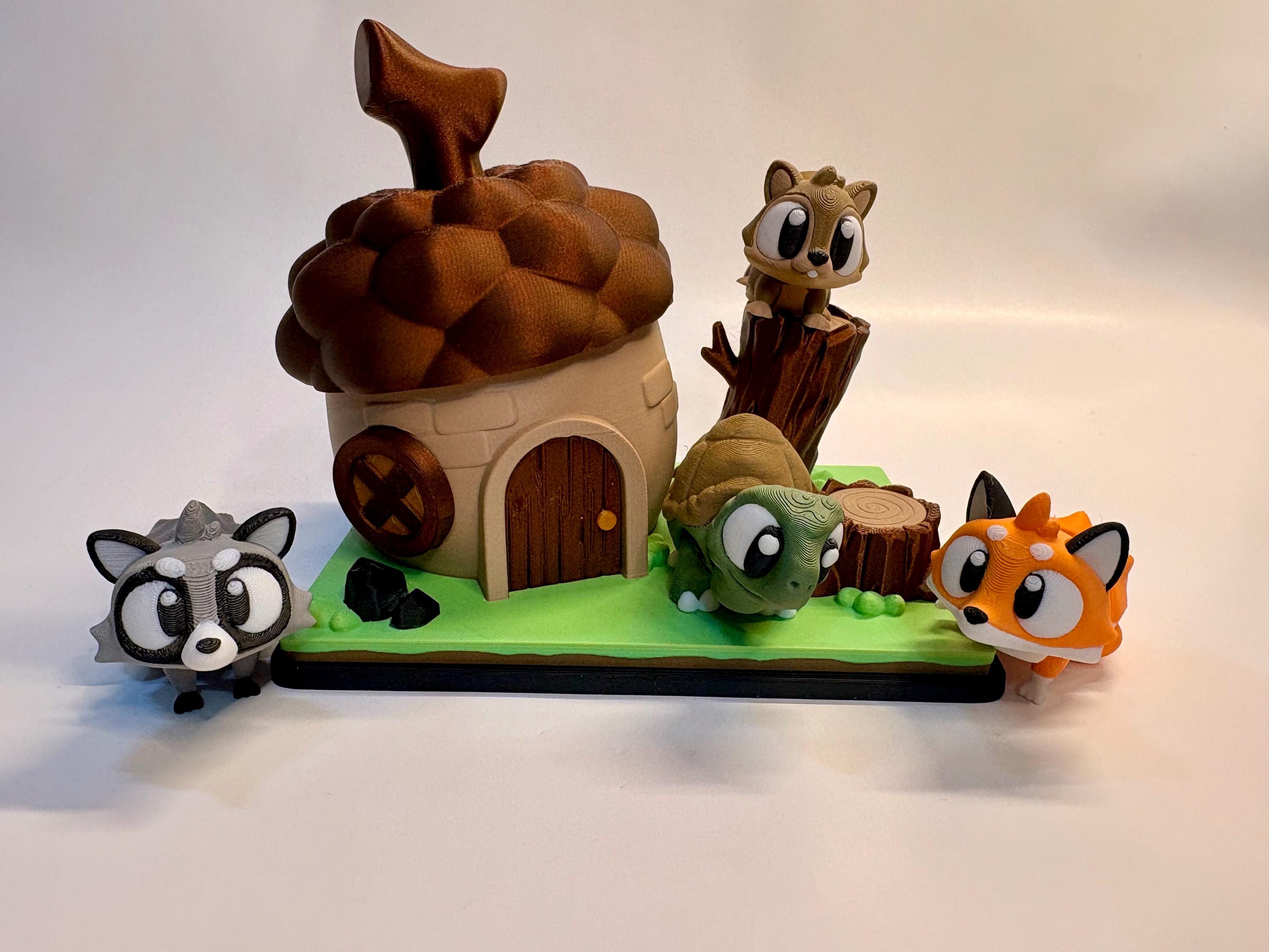 Squirrel House Woodland Scene | Cute Forest Decor | 3D Printed Animal Display | Fairy Garden Cottage | Desk & Shelf Decor