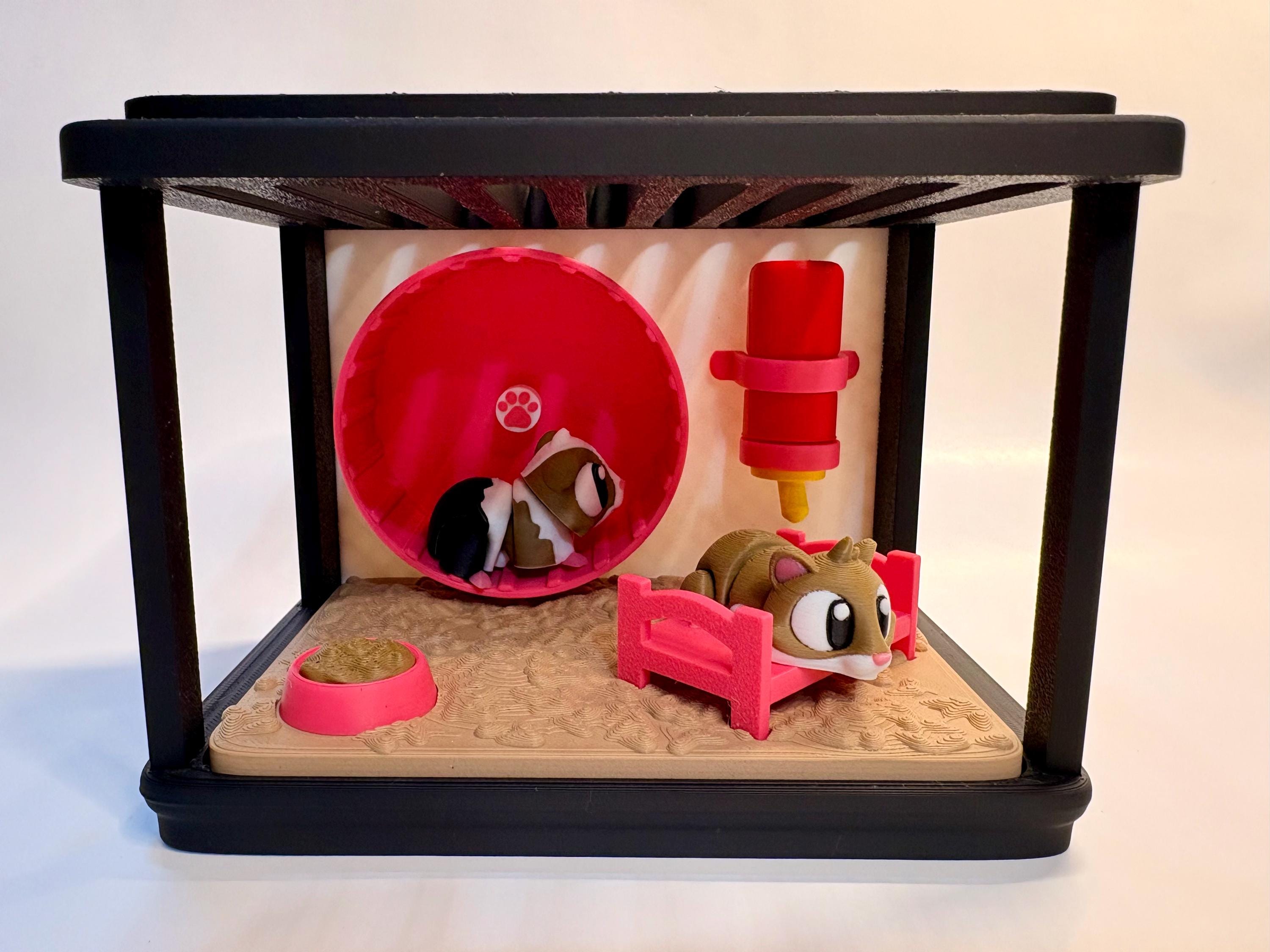 3D Printed Hamster Cage Diorama, Cute Hamster Mini Scene, Desk Decor, Animal Lover Gift, Mini Pet Habitat, Kawaii Room Decor