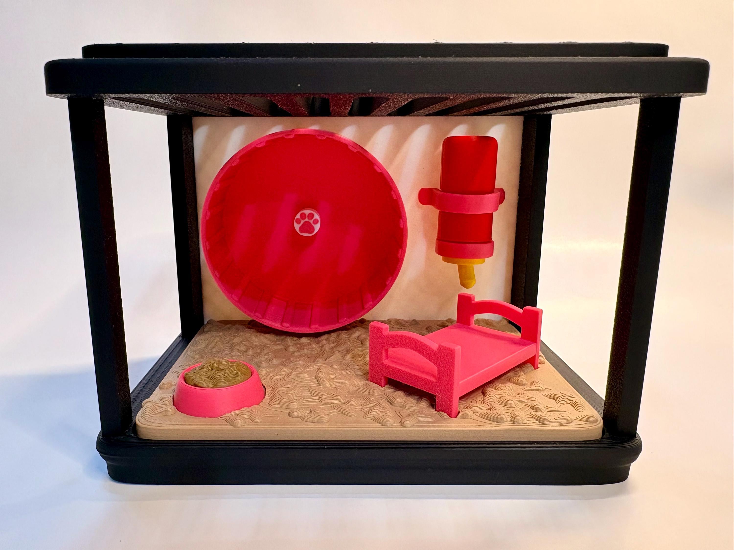 3D Printed Hamster Cage Diorama, Cute Hamster Mini Scene, Desk Decor, Animal Lover Gift, Mini Pet Habitat, Kawaii Room Decor