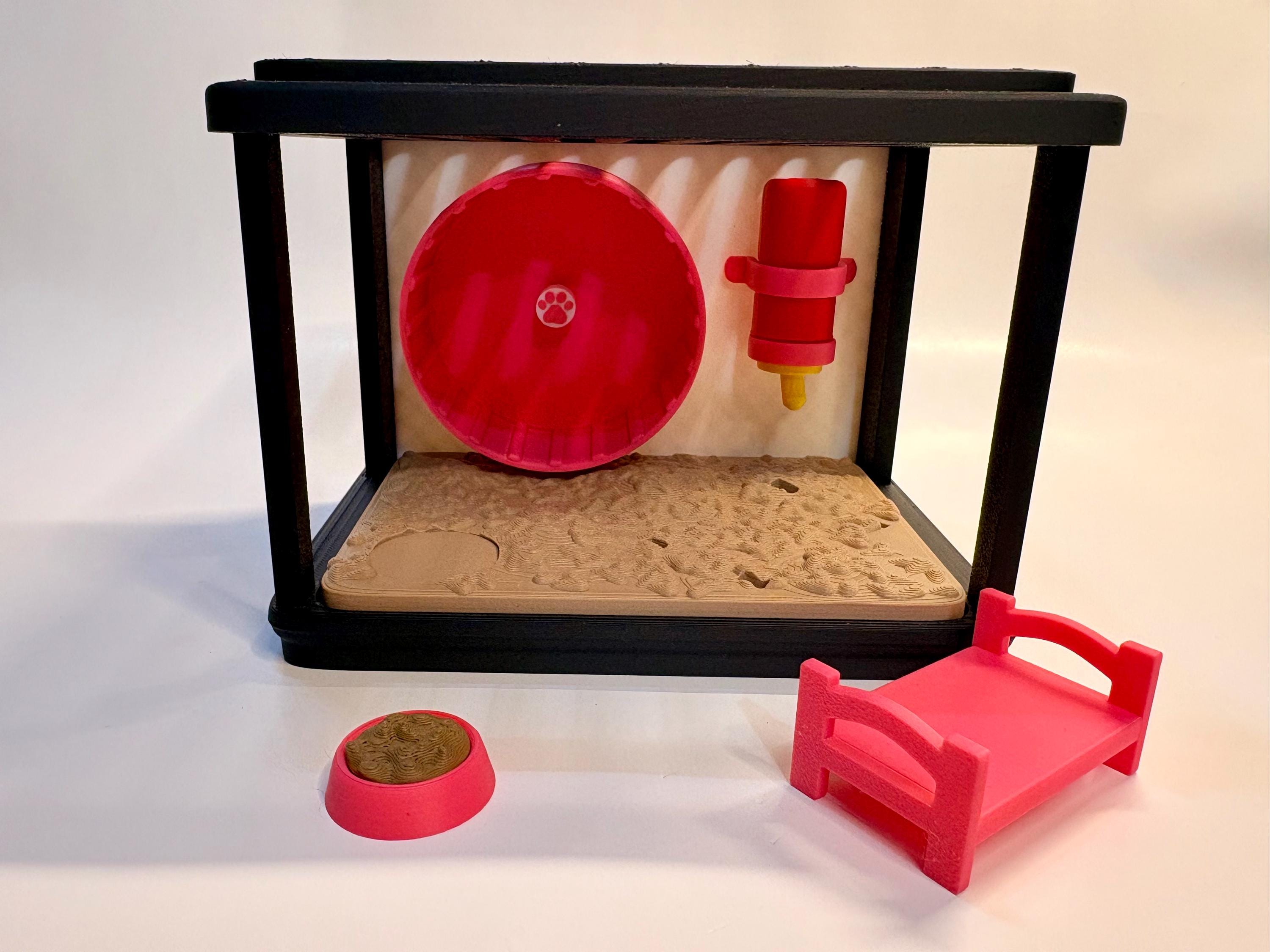 3D Printed Hamster Cage Diorama, Cute Hamster Mini Scene, Desk Decor, Animal Lover Gift, Mini Pet Habitat, Kawaii Room Decor