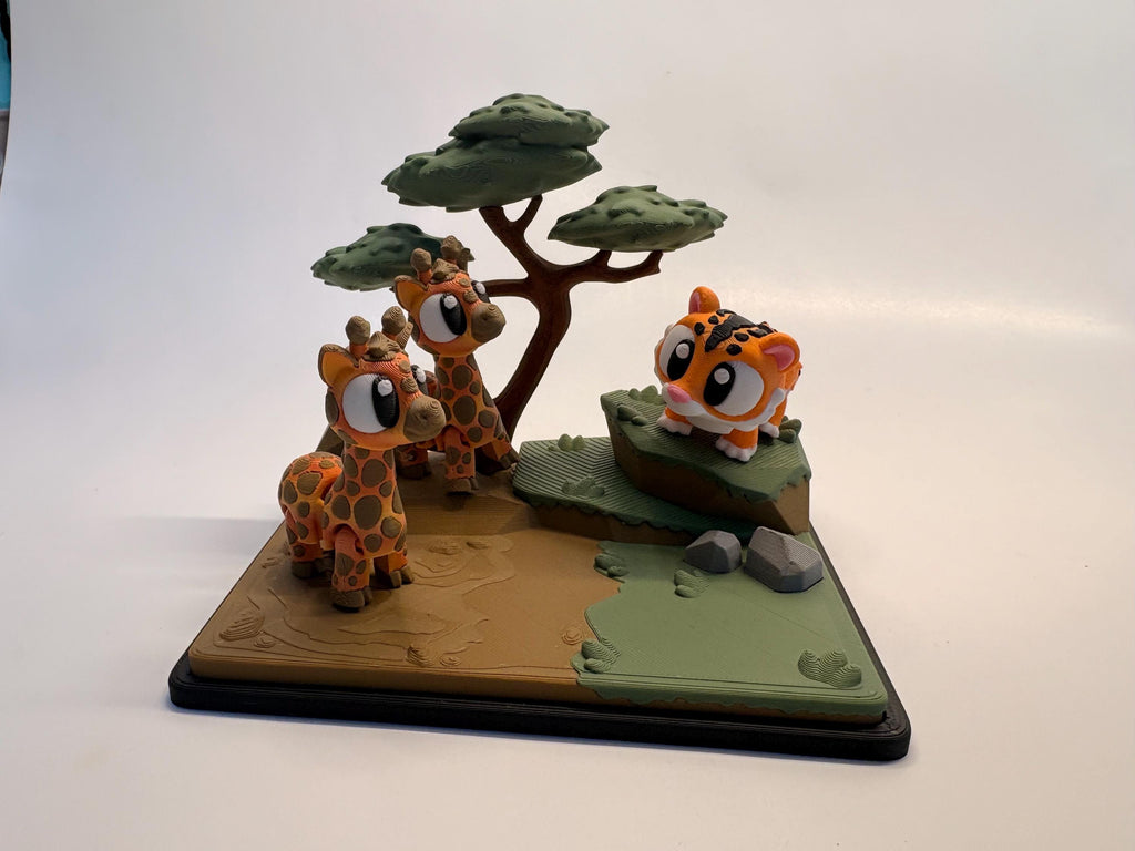 Savannah Animal Tank Playset • 3D Printed Giraffes & Tiger • Mini Safari Scene • Set of 2 or Set of 3 • Cute Collectible Gift